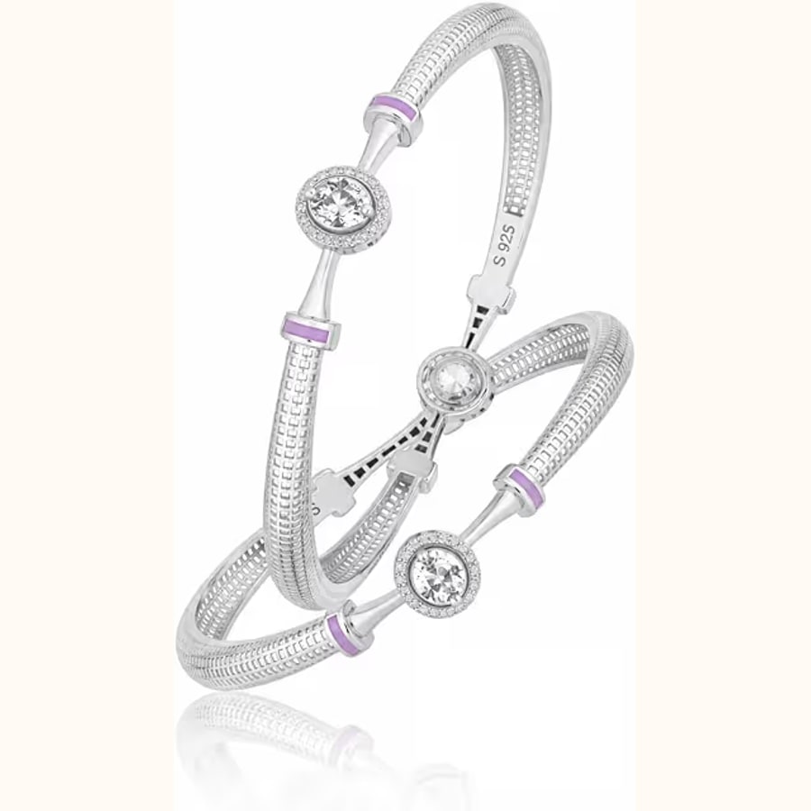 Aqua Blue Enamel Bangle Diamond Look CZ Studded Kada Style 3 925 sterling silver jewellery