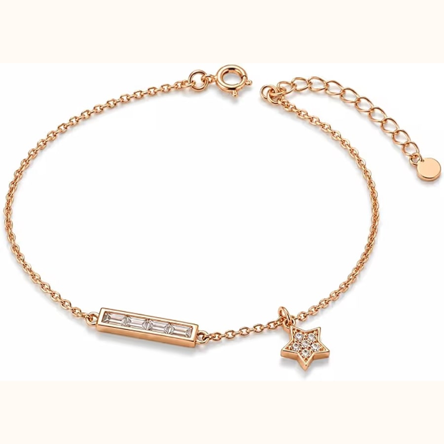 Pink Bar Star Charm Bracelet Style 5 925 sterling silver jewellery