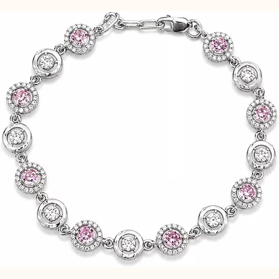 Pink Stone Round Charm Bracelet Style 2 925 sterling silver jewellery