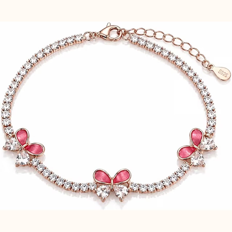 Rose Gold Butterfly Flower Bracelet Style 4 925 sterling silver jewellery