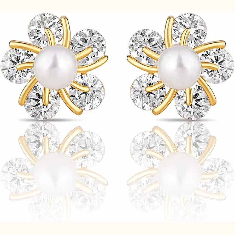 Luxury Dual Tone CZ Earrings Style 4 925 sterling silver jewellery