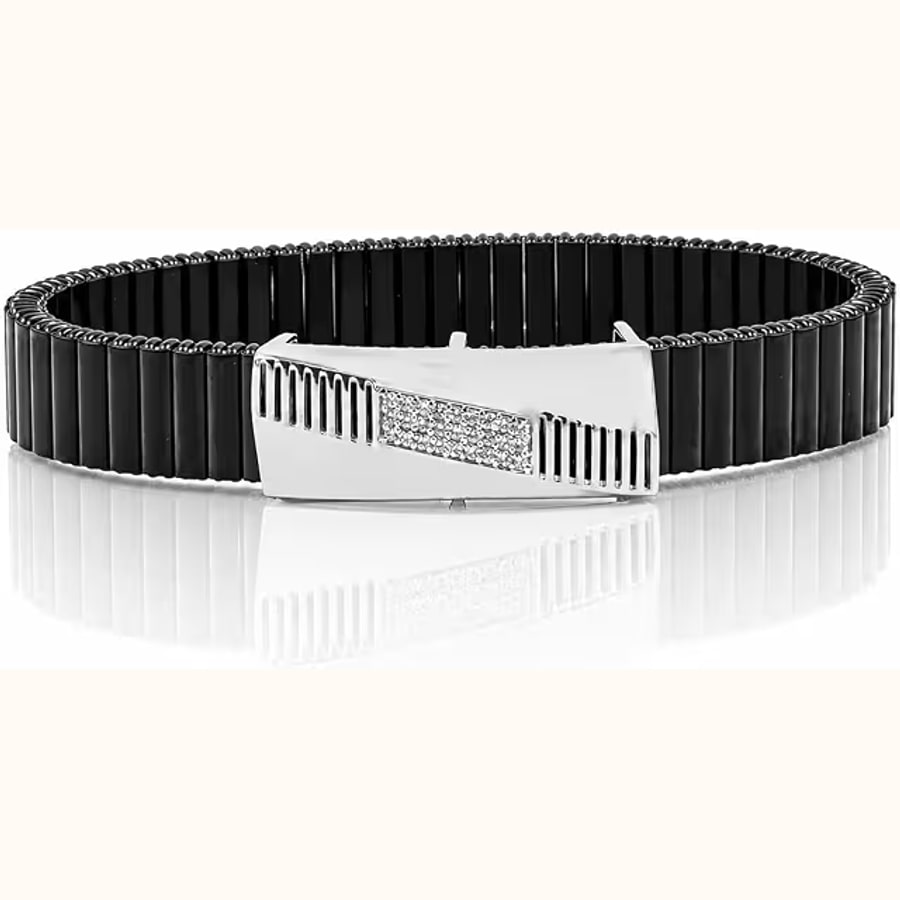 Braided Leather/rolex Bracelet with Diamond Look CZ Designer Kada 925 sterling silver jewellery