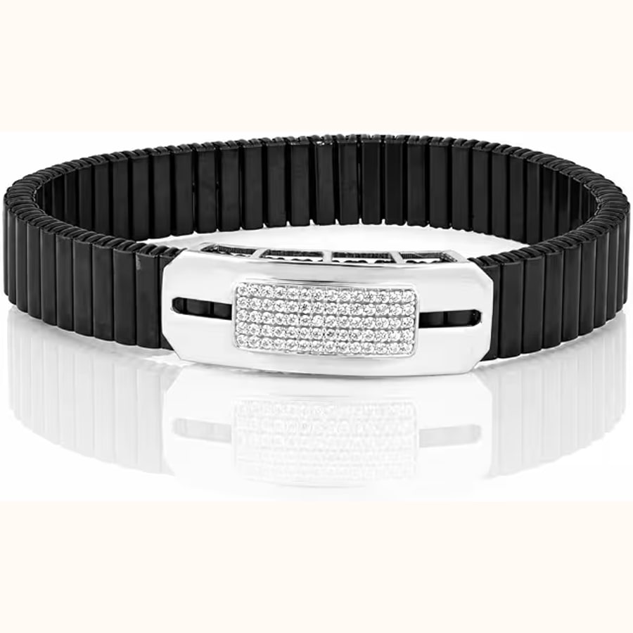 Braided Leather/rolex Bracelet with Diamond Look CZ Designer Kada Style 3 925 sterling silver jewellery