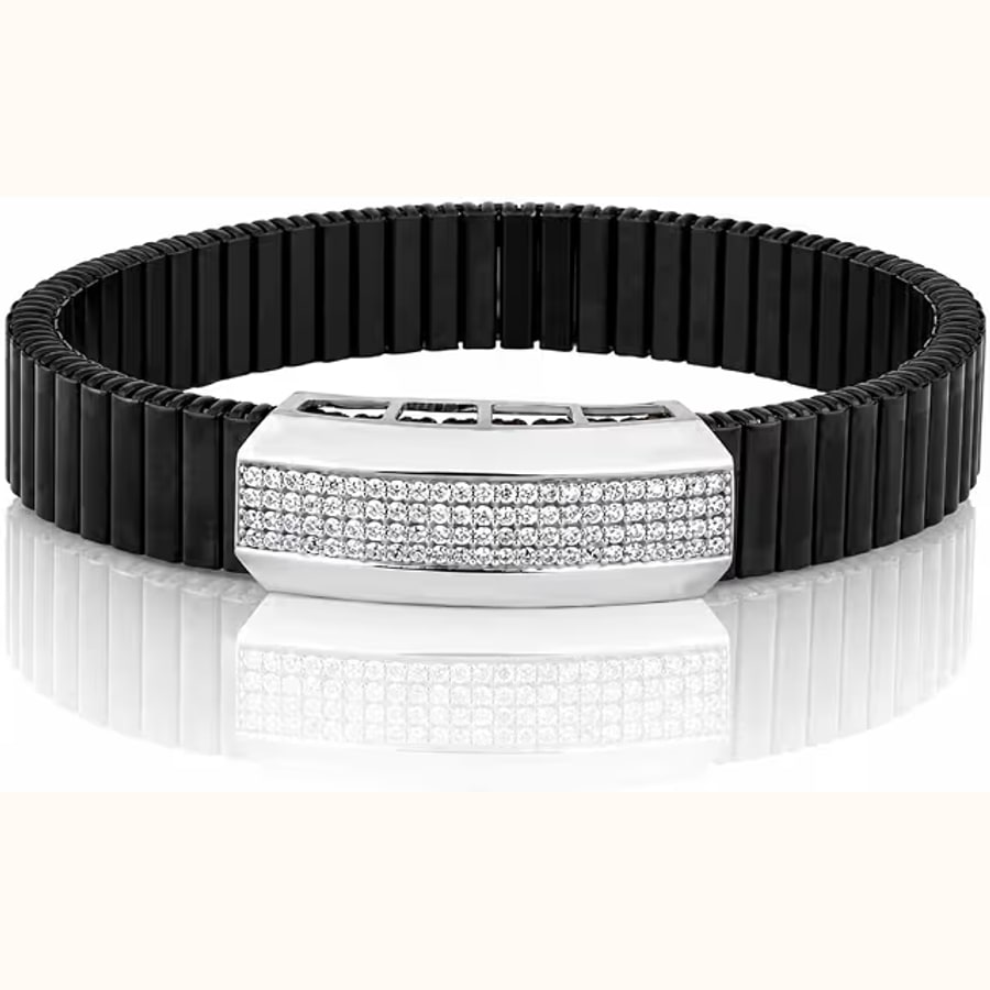 Braided Leather/rolex Bracelet with Diamond Look CZ Designer Kada Style 4 925 sterling silver jewellery