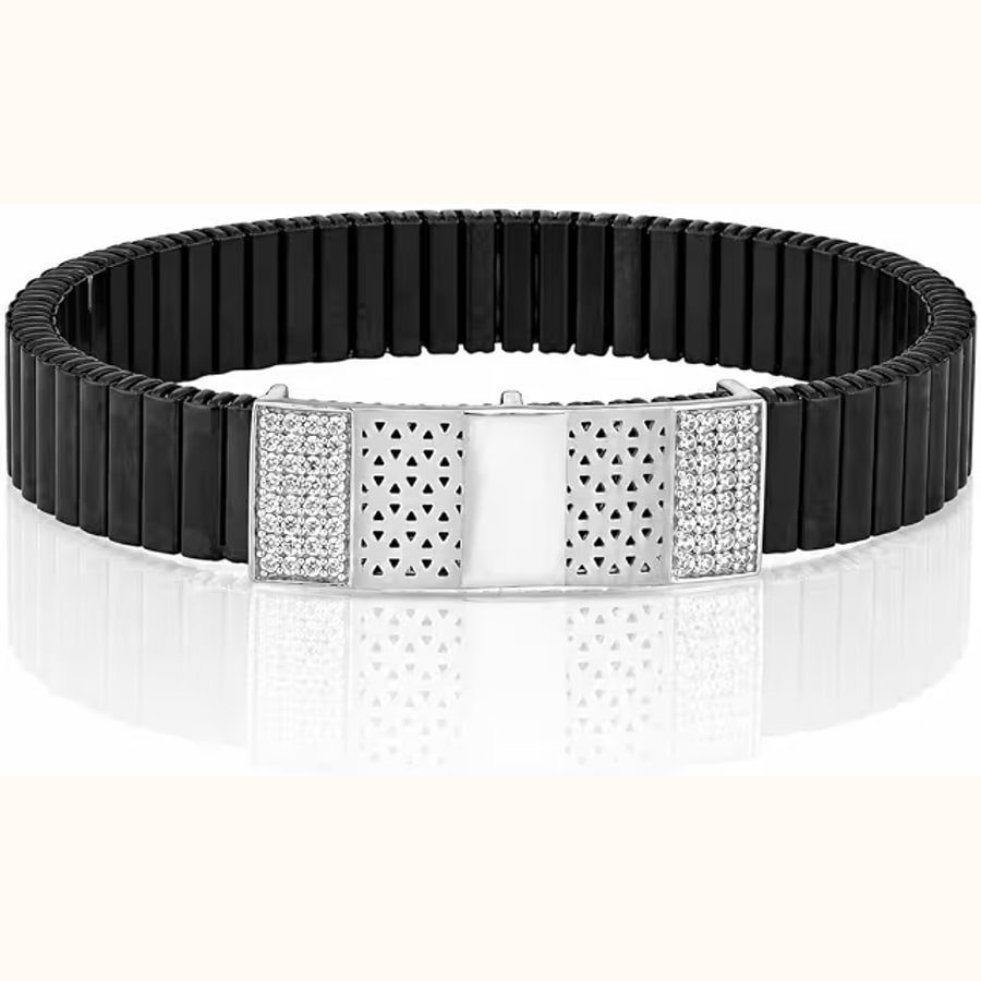 Braided Leather/rolex Bracelet with Diamond Look CZ Designer Kada Style 5 925 sterling silver jewellery