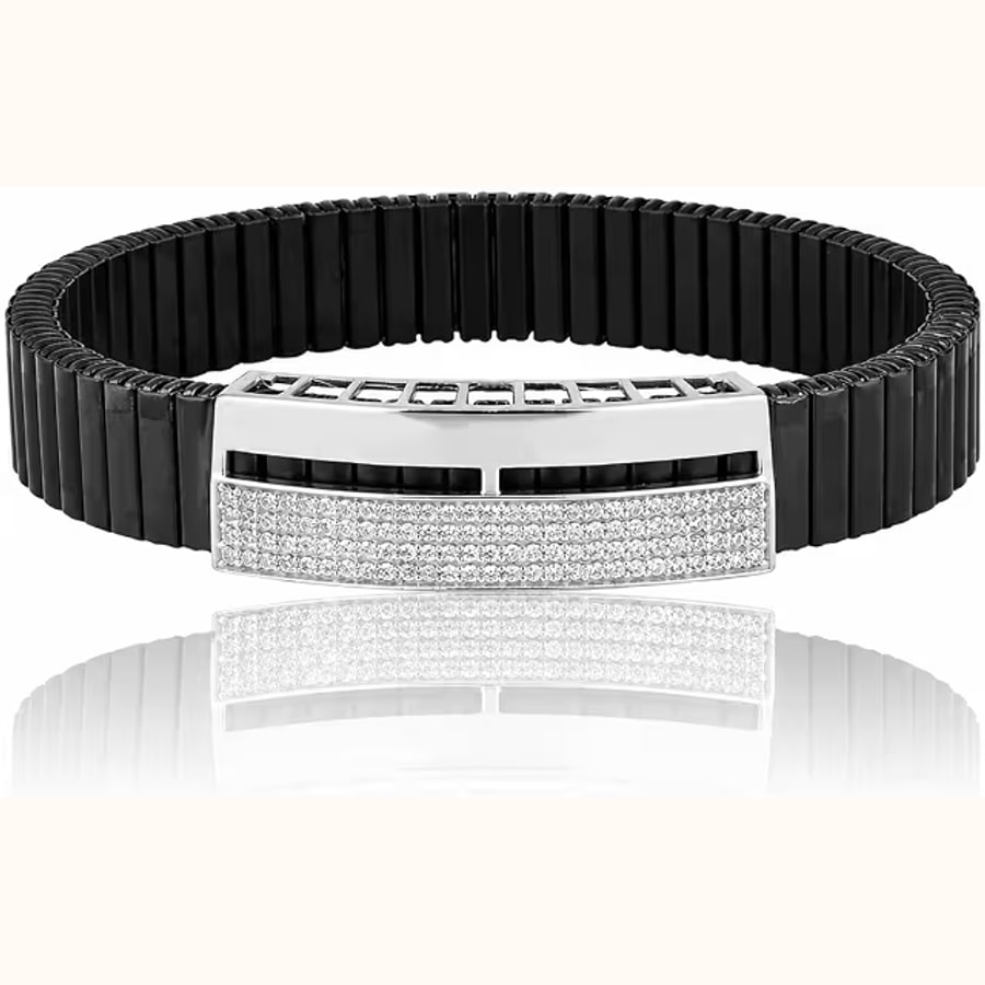 Braided Leather/rolex Bracelet with Diamond Look CZ Designer Kada Style 6 925 sterling silver jewellery