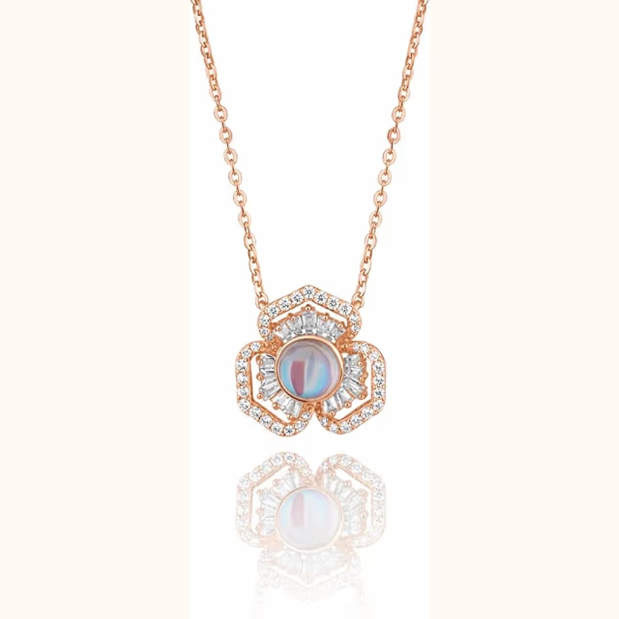 Floral White Opal Pendant with Link Chain 925 sterling silver jewellery