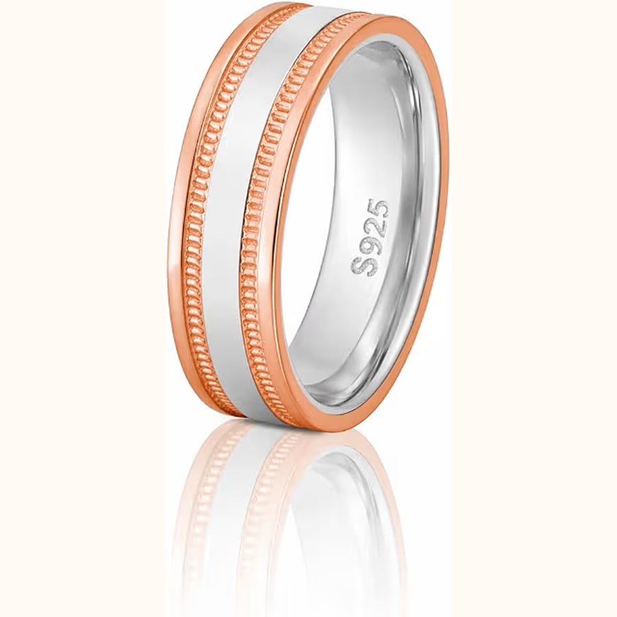 Dual Tone Rose Gold Band Ring & Men Style 2 925 sterling silver jewellery