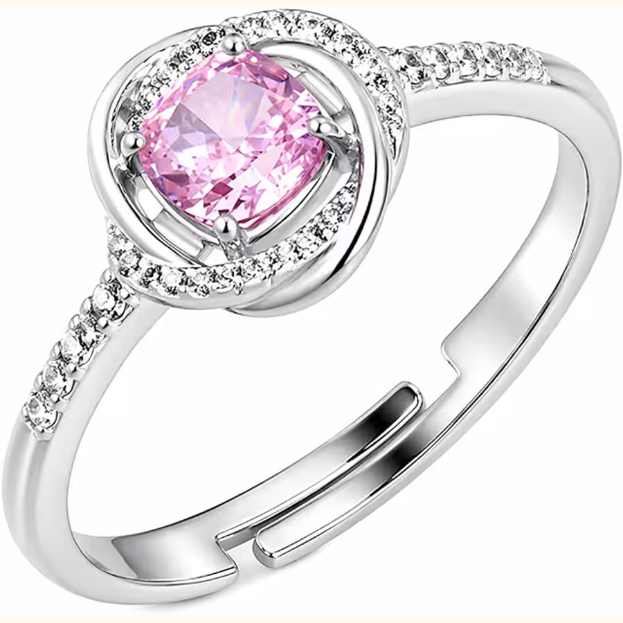 Pink Cushion Cut CZ Ring Crystal Ring Adjustable Style 3 925 sterling silver jewellery