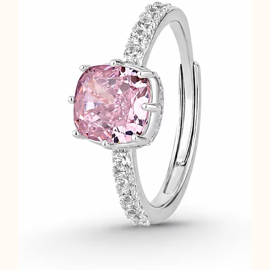 Pink Cushion Cut CZ Ring Crystal Ring Adjustable Style 8 925 sterling silver jewellery
