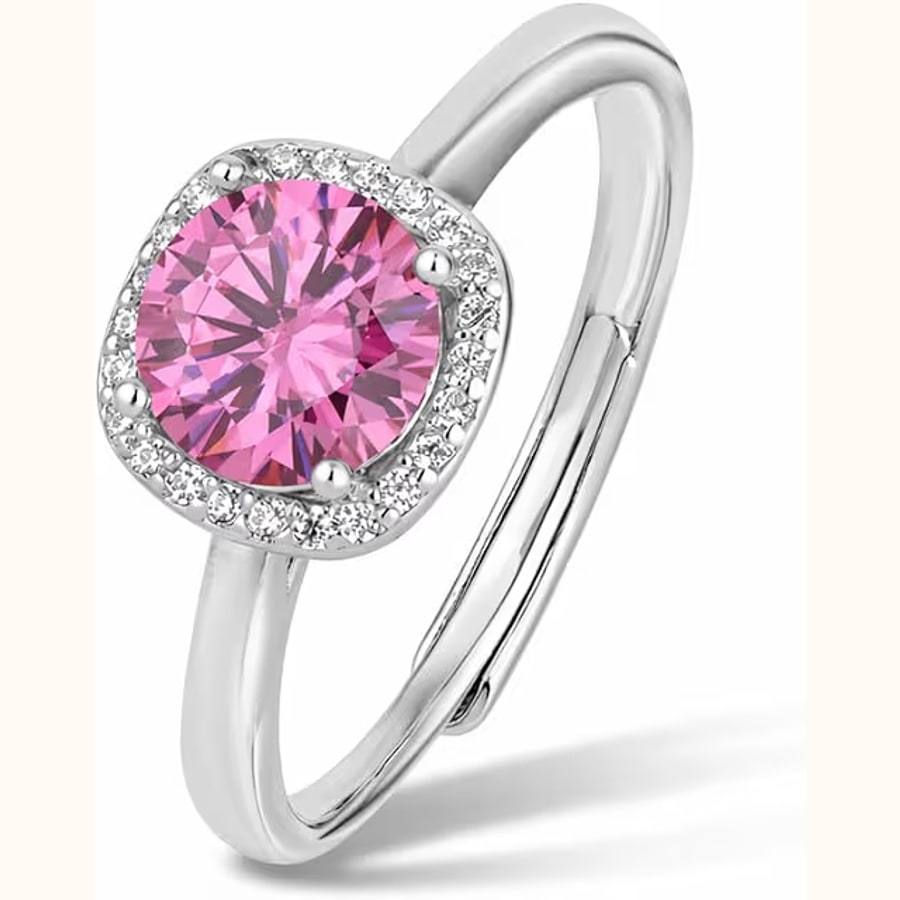 Pink Cushion Cut CZ Ring Crystal Ring Adjustable Style 12 925 sterling silver jewellery