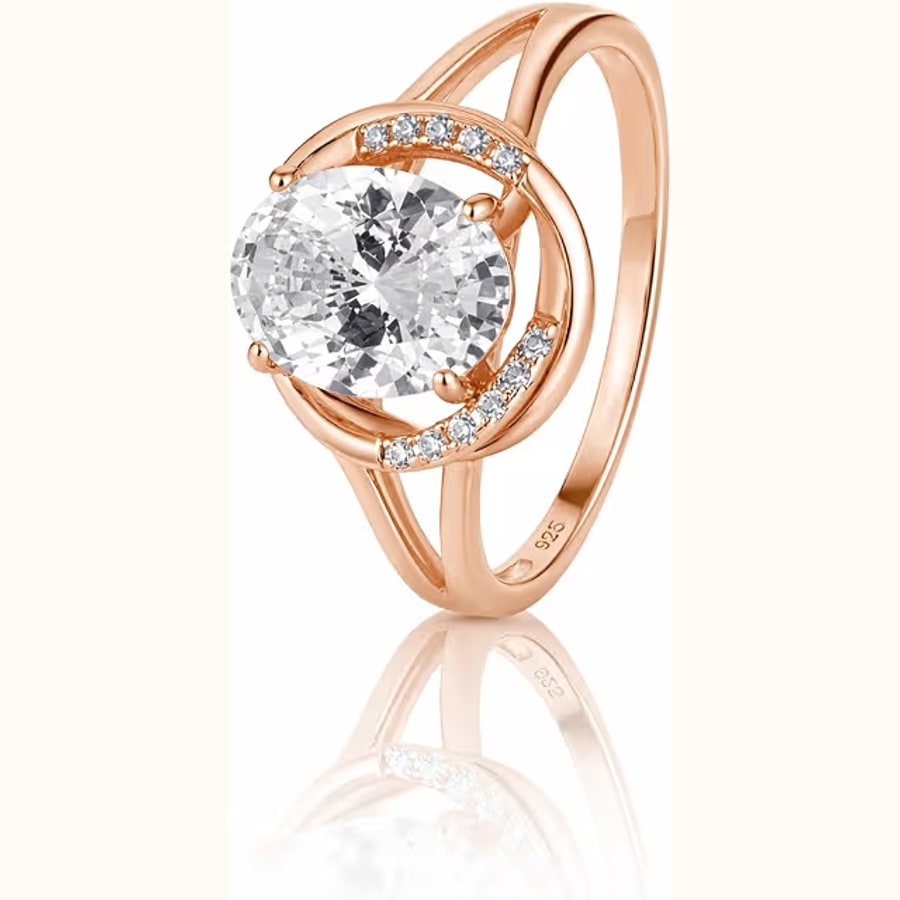 White Oval CZ Adjustable Ring Sparkling CZ Solitaire Ring Style 3 925 sterling silver jewellery