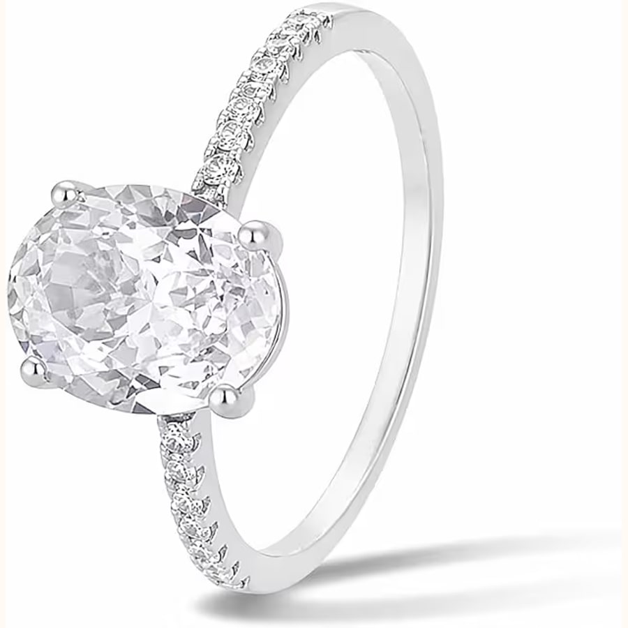 White Oval CZ Adjustable Ring Sparkling CZ Solitaire Ring Style 11 925 sterling silver jewellery
